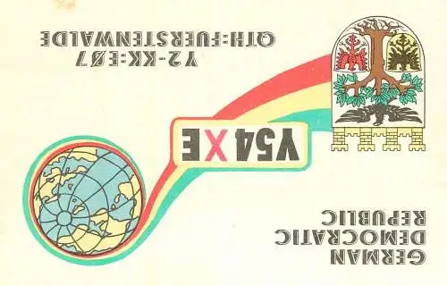 German Democratic Republic Radio Amateur QSL Card Y03CD Y54XE 1985