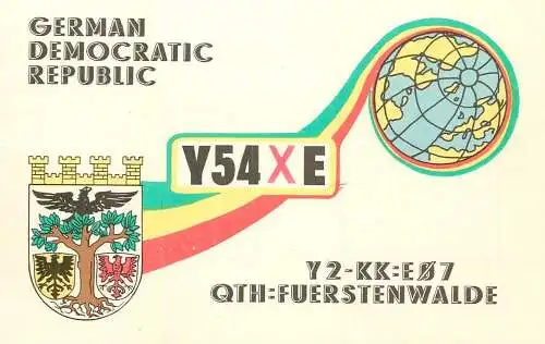German Democratic Republic Radio Amateur QSL Card Y03CD Y54XE 1985