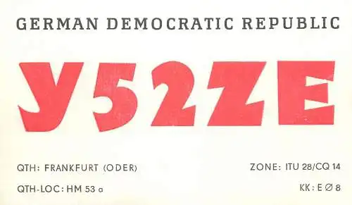 German Democratic Republic Radio Amateur QSL Card Y03CD Y52ZE 1983