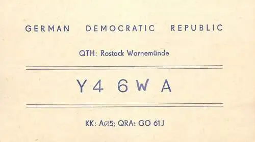 German Democratic Republic Radio Amateur QSL Card Y03CD Y46WA 1983
