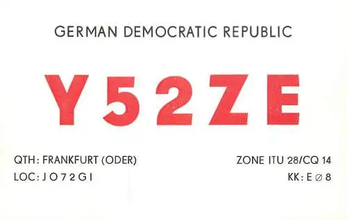 German Democratic Republic Radio Amateur QSL Card Y03CD Y52ZE 1985