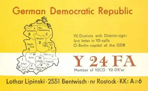 German Democratic Republic Radio Amateur QSL Card Y03CD Y24FA 1983