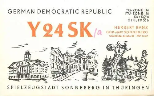 German Democratic Republic Radio Amateur QSL Card Y03CD Y24SK 1984