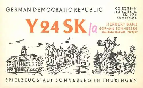 German Democratic Republic Radio Amateur QSL Card Y03CD Y24SK 1984