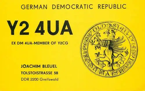German Democratic Republic Radio Amateur QSL Card Y03CD Y24UA 1983