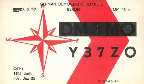 German Democratic Republic Radio Amateur QSL Card Y03CD Y37ZO 1983