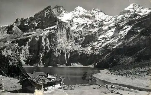 Switzerland Oeschinensee mit Sennerei Wandfluh-Rauber, Rothorn, Blumlisalphorn & Frundenhorn