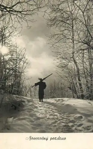 New Years greetings Novorocny pozdrav forest winter scenery