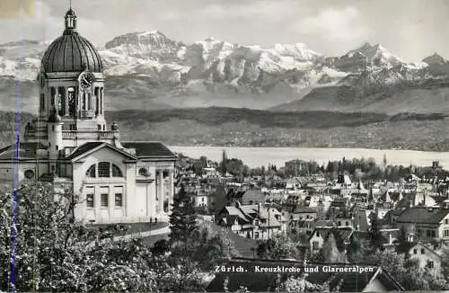 Postcard Switzerland Zürich Kreuzkirche und Glarneralpen