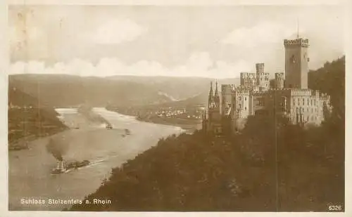 Postcard Germany Stolzenfels a Rhein castle paddle steamer