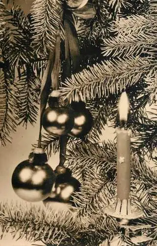 Postcard holiday New Year Christmas globe candle