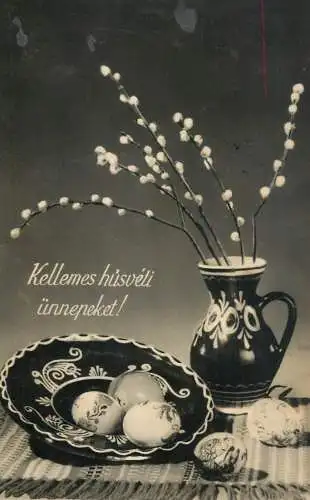 Postcard Easter Hungary painted eggs