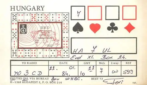 QSL Card HUNGARY Radio Amateur Station HA7UL Y03CD Feri