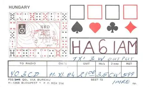 QSL Card HUNGARY Radio Amateur Station HA6IAM Y03CD Imre