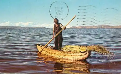 Peru Puno Lake Tititaca Totora boat ethnic man