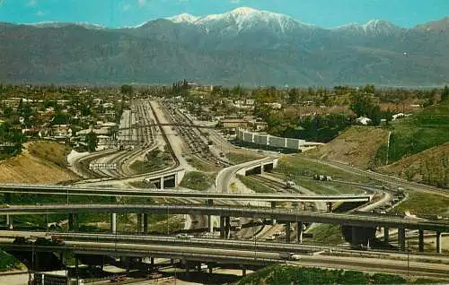 USA Junction of San Bernardino & Long Beach freeways CA panoramic view