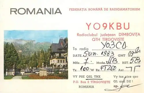 QSL Card ROMANIA Radio Amateur Station YO9KBU