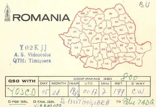QSL Card ROMANIA Radio Amateur Station YO2KJJ Petru