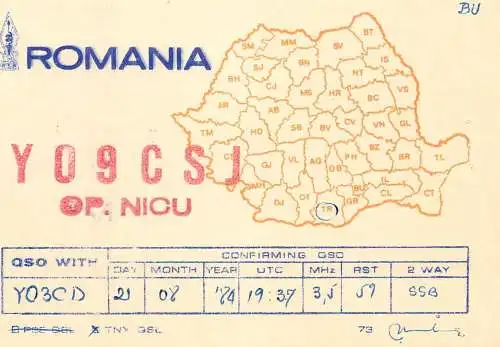 QSL Card ROMANIA Radio Amateur Station YO8CF Jean