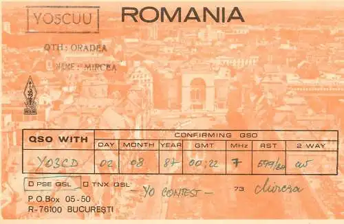 QSL Card ROMANIA Radio Amateur Station YO5CUU
