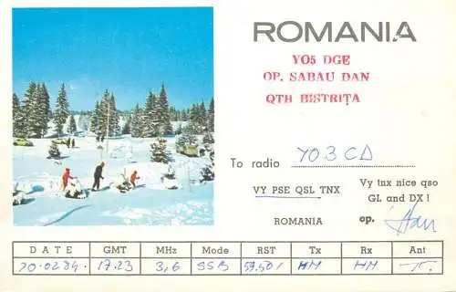 QSL Card ROMANIA Radio Amateur Station YO5DGE Sabau Dan