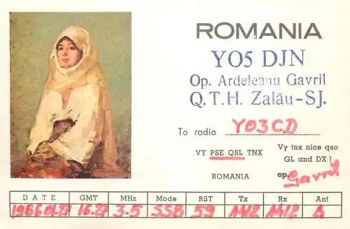 QSL Card ROMANIA Radio Amateur Station YO5DJN Ardeleanu Gavril