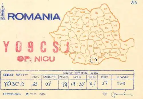 QSL Card ROMANIA Radio Amateur Station YO9CSJ Nicu