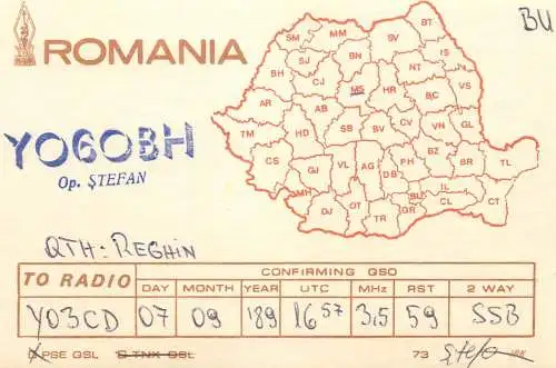 QSL Card ROMANIA Radio Amateur Station YO6OBH 1989 Stefan