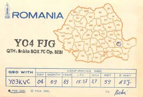QSL Card ROMANIA Radio Amateur Station YO4FJG Bebi