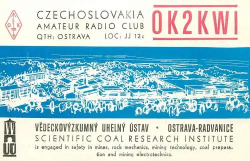 QSL Card Czechoslovakia Radio Amateur Station OK2KWI Y03CD 1983
