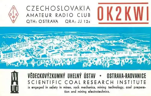 QSL Card Czechoslovakia Radio Amateur Station OK2KWI Y03CD 1983