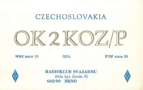 QSL Card Czechoslovakia Radio Amateur Station OK2KOZ Y03CD 1983 Libor