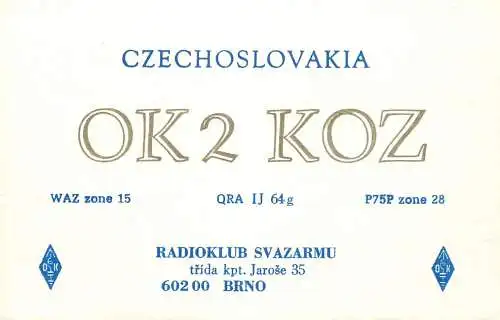 QSL Card Czechoslovakia Radio Amateur Station OK2KOZ Y03CD 1983 Libor