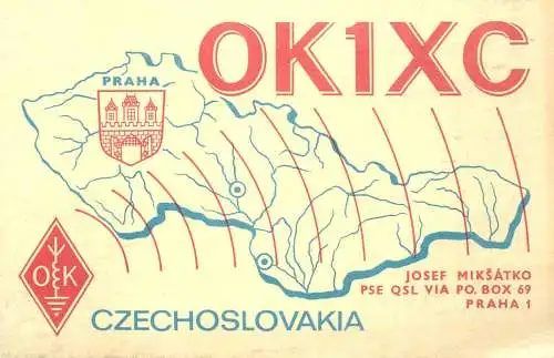 QSL Card Czechoslovakia Radio Amateur Station OK1XC Y03CD