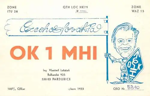 QSL Card Czechoslovakia Radio Amateur Station OK1MHI Y03CD 1984 Vlasta