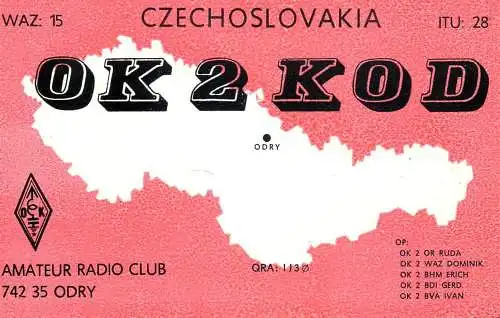 QSL Card Czechoslovakia Radio Amateur Station OK32KOD Y03CD Odry