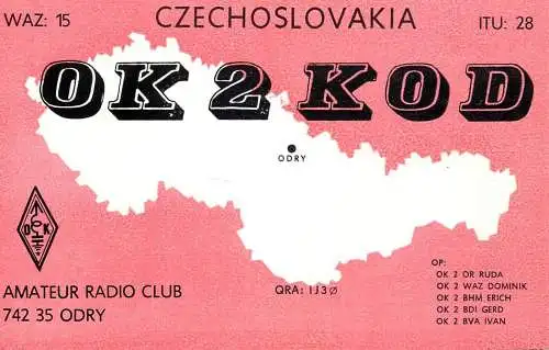 QSL Card Czechoslovakia Radio Amateur Station OK32KOD Y03CD Odry