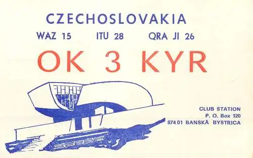 QSL Card Czechoslovakia Radio Amateur Station OK3KYR Y03CD 1983 Jano