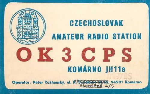 QSL Card Czechoslovakia Radio Amateur Station OK3CPS Y03CD 1987