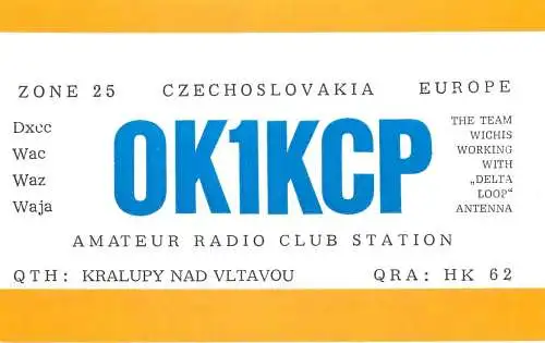 QSL Card Czechoslovakia Radio Amateur Station OK1KCP Y03CD Kralupy