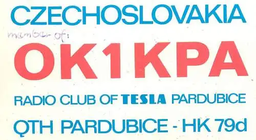 QSL Card Czechoslovakia Radio Amateur Station OK1KPA HK79D Pardubice