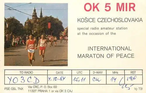 QSL Card Czechoslovakia Radio Amateur Station OK5MIR Y03CD 1984 Maraton