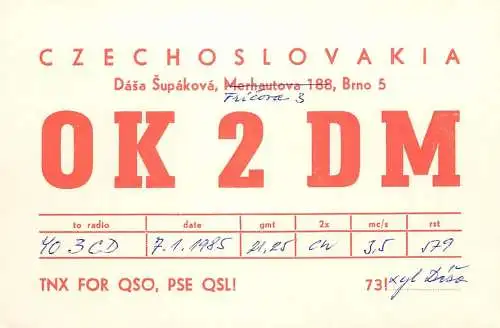 QSL Card Czechoslovakia Radio Amateur Station OK2DM Y03CD 1985 Deso