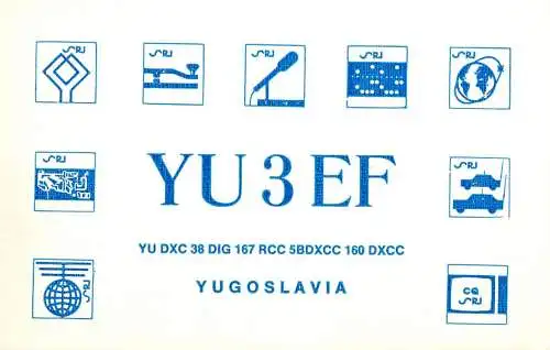 QSL Card Yugoslavia Amateur Radio Station YU3EF Y03CD 1986