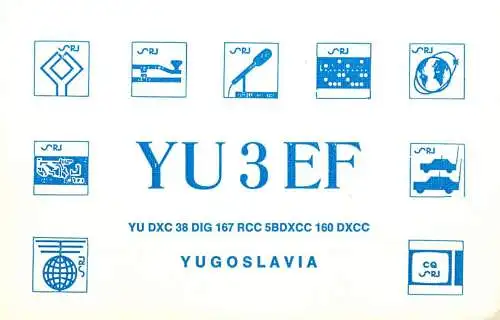 QSL Card Yugoslavia Amateur Radio Station YU3EF Y03CD 1987