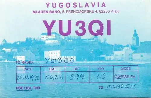 QSL Card Yugoslavia Amateur Radio Station YU3QI Y03CD Mladen