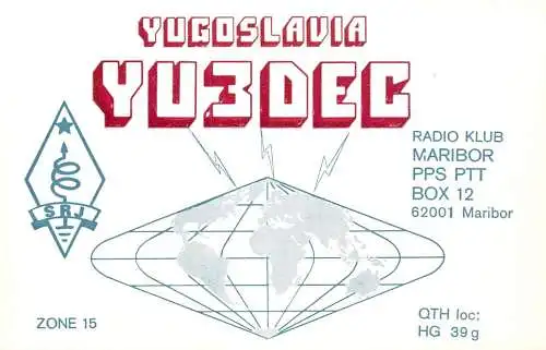 QSL Card Yugoslavia Amateur Radio Station YU3DEC 1983 YO3CD Mari