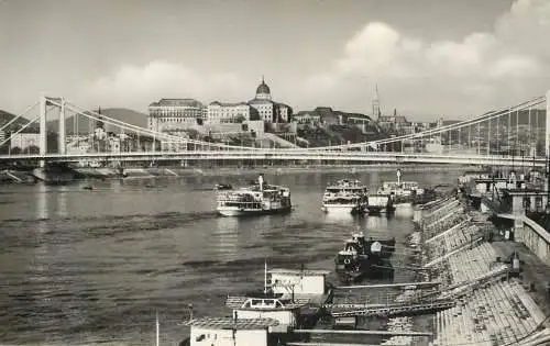 Sailing & navigation themed postcard Budapest Erzsebet bridge cruise ship