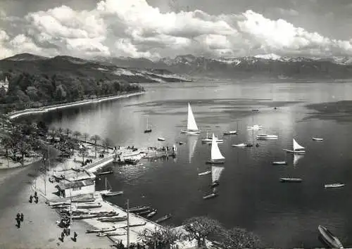 Sailing & navigation themed postcard Lausanne Ouchy aerial docks