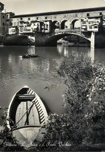Sailing & navigation themed postcard Florence Arno river POnte Vecchio rowboat